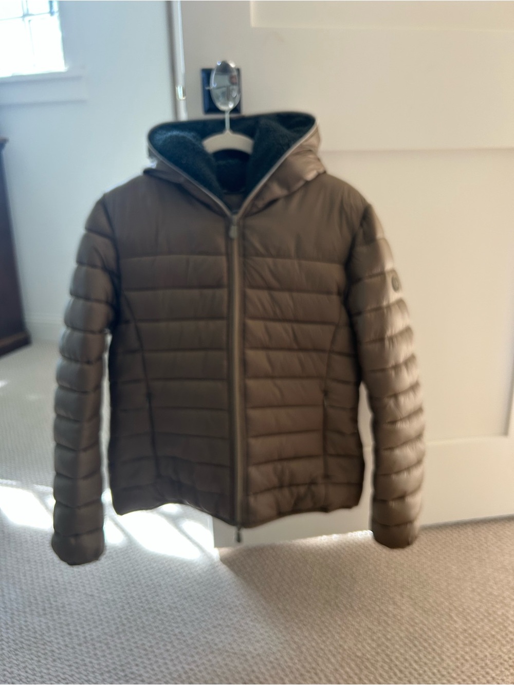 SAVE THE DUCK Womens Hooded Quilted Puffer Jacket - Olive Green